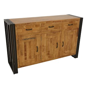 Buffet enfilade hévéa recyclé naturel et métal noirci 3 tiroirs 3 portes 150X45X90cm DOCKER